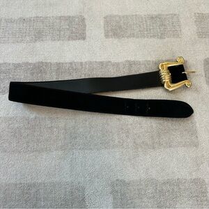 AVIGNON Made in Spain Genuine Leather Belt Black Statement Buckle Gold